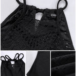 Halter Lace Up Water Soluble Lace Trim Sleeveless Tank Jacquard Casual Slim Fit Knit Top