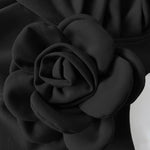 3D Flower Decor Round Neck Puff Sleeve Bodycon Dress Casual Ruched Slit Zipper Back Work Dress