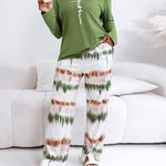 2 Pieces Outfit Letter Print Long Sleeve Top and Tie Dye Print Elastic Waist Pants Set Casual Pajamas Set