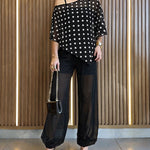 Women's 3 Piece Outfits Polka Dot Skew Neck Cape Top and Sheer Lantern Pants Set with Camisole Liner Party Clubwear