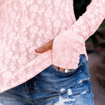 Women's Floral Lace Sheer Long Sleeve Top with Thumb Holes