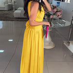 Halter Sleeveless Tied Detail Shirred Criss Cross Flared Dress Glamorous Evening Dress