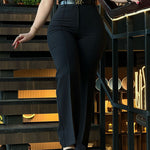 Zipper Fly High Waist Straight Leg Work Trousers Casual Elastic Back Waist Seam Front Business Pants