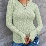 Women's Floral Lace Sheer Long Sleeve Top with Thumb Holes