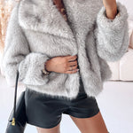 Turn-down Collar Long Sleeve Faux Fur Coat Jacket Casual Warm Fluffy Cropped Coat