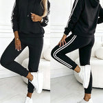 Women's Contrast Side Striped Athletic Set Drawstring Hoodie Top and Jogger Sweatsuit Casual Sweatpants Set with Pockets