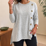 Women's Side Button Detail High-Low Split Hem Loose Tee Drop Shoulder Casual Top