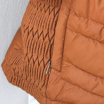 Zipper Pocket Design Shirred Fuzzy Trim Fleece Lined Hooded Puffer Jacket