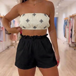 Vintage Baroque Print Off Shoulder Split Sleeve Convertible Shoulder Casual Top with Bandeau