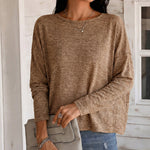 Women's Long Sleeve Knit Top Backless Twist Lace Panel Casual Tee