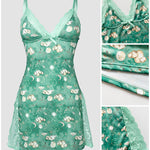 Graphic Print Lace Patch Bowknot Decor Sleep Dress