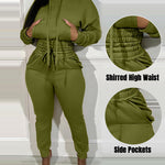 2 Pieces Outfit Drop Shoulder Kangaroo Pocket Stretchy Hem Crop Drawstring Hoodie Sweatshirt And Drawstring Elastic Waist Jogger Sweatpants Casual Tracksuit