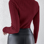 U-Neck Long Sleeve Ribbed Tops Fleece Lined Basic Layering Soft Thermal Tee (No Padding)