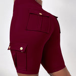 Tummy Control Butt Lifting Active Shorts High Waist Flap Pocket Workout Bermuda Cargo Running Shorts