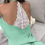Crochet Lace Trim Backless Cami Top And Shorts Set Pajams Set Sleepwear