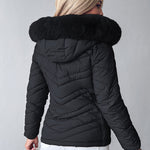 Zipper Pocket Design Shirred Fuzzy Trim Fleece Lined Hooded Puffer Jacket
