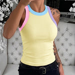Women's Contrast Trim Ribbed Tank Top Slim Fit Sleeveless Round Neck Basic Camisole for Streetwear & Layering