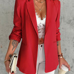 Notched Collar Roll Up Sleeve Blazer Coat