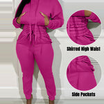 2 Pieces Outfit Drop Shoulder Kangaroo Pocket Stretchy Hem Crop Drawstring Hoodie Sweatshirt And Drawstring Elastic Waist Jogger Sweatpants Casual Tracksuit
