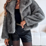 Turn-down Collar Long Sleeve Faux Fur Coat Jacket Casual Warm Fluffy Cropped Coat