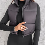 Stand Collar Zip Up Lightweight Cropped Puffer Vest Sleeveless Drawstring Hem Padded Coat