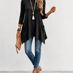 Women's Ribbed Asymmetrical Hem Top Crewneck Three Quarters Sleeve A-Line Casual Top