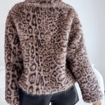 Turn-down Collar Long Sleeve Faux Fur Coat Jacket Casual Warm Fluffy Cropped Coat