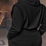 2 Pieces Outfit 3D Design Crop Drawstring Hoodie Top and Drawstring Elastic Waist Wide Leg Sweatpants Set Casual Rhinestone Letter Pattern Sweatshirt Set