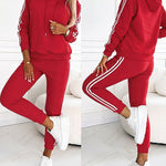 Women's Contrast Side Striped Athletic Set Drawstring Hoodie Top and Jogger Sweatsuit Casual Sweatpants Set with Pockets