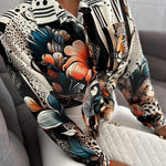 Floral Print Turn-down Collar Shirt Long Sleeve Blouse with Pocket