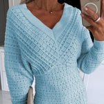 V-Neck Hollow Out Long Sleeve Knit Dress