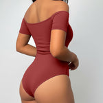 Off Shoulder Short Sleeve Minimalist Slim Fit Bodysuit