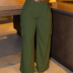 Women's Pockets Design Cargo Pants Casual High Waisted Trousers with Contrast Belt