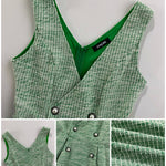 V-Neck Sleeveless Double Breasted Decor A Line Party Dress Causal Ziper Back Peplum Hem Commuting Dress