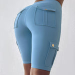 Tummy Control Butt Lifting Active Shorts High Waist Flap Pocket Workout Bermuda Cargo Running Shorts