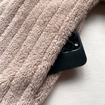 Textured Striped Turn-down Collar Button Front Elastic Cuff and Hem Teddy Fleece Jacket With Decorative Flap Pockets