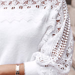 Crewneck Guipure Lace Long Sleeve Hollow Out Knit Sweaters Pullover Tops