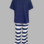 2 Pieces Outfit Anchor Pattern Short Sleeve Top and Striped Elastic Waist Pants Set Casual Pajamas Set