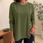 Women's Side Button Detail High-Low Split Hem Loose Tee Drop Shoulder Casual Top