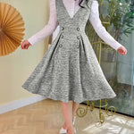 V-Neck Sleeveless Double Breasted Decor A Line Party Dress Causal Ziper Back Peplum Hem Commuting Dress