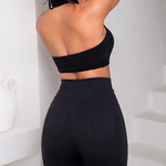 Women's High Waisted Ruched Leggings Gold Ring Accent Skinny Yoga Pants Stretchy Soft Workout Tights with Pockets