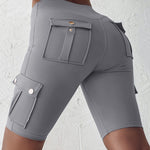 Tummy Control Butt Lifting Active Shorts High Waist Flap Pocket Workout Bermuda Cargo Running Shorts