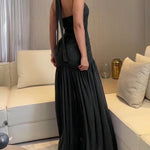 Women's Ruched Halter Tie Maxi Dress Elegant Backless High Slit Mermaid Hem Evening Party Gown