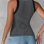 Women's Striped Tank Top Slim Fit Ribbed Racerback Sleeveless Tee with Built-in Bra