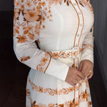Floral Placement Print Turn-down Collar Puff Sleeve Vacation Dress Casual Button Down Shirt Dress With Belt and Lining