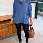 Women's Cowl Neck Batwing Sleeve Top Casual Long Sleeve Loose Pullover Comfortable Soft Drape Blouse