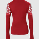 Rhinestone Hollow Out Cold Shoulder Long Sleeve Top Casual Tee