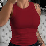 Plus Size Ribbed Round Neck Sleeveless Slim Fit Tank Basic Casual Top