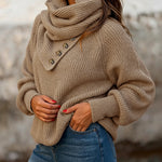 Women's Wrap-Style Cowl Collar Knit Sweater Casual Pullover