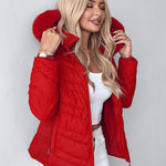 Zipper Pocket Design Shirred Fuzzy Trim Fleece Lined Hooded Puffer Jacket
